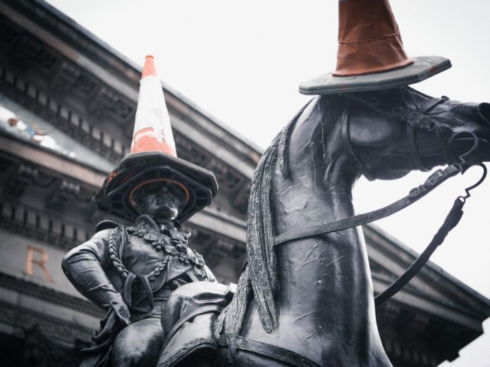 The cone on the statue of the Duke of Wellington statue is a core feature of Glasgow student life!